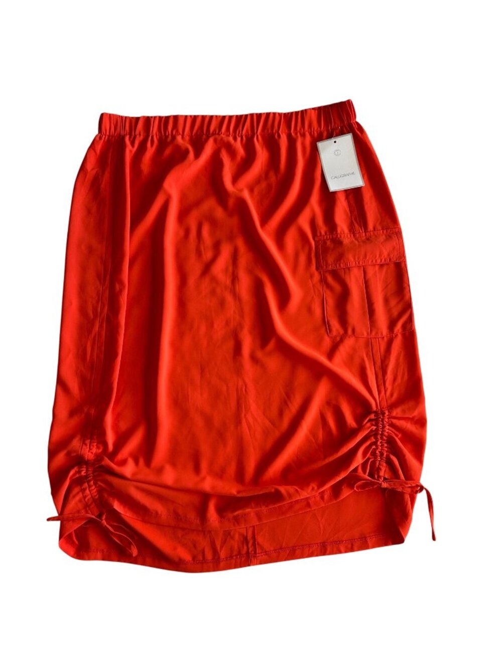 NWT‎ Bright Orange Drawstring Ruched Skirt By Calligraphie With Cargo Pocket XL